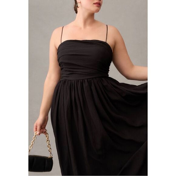NEW Anthropologie Lorelei Ruched-Bodice Pleated Vintage Black Midi Dress Small - Picture 7 of 8